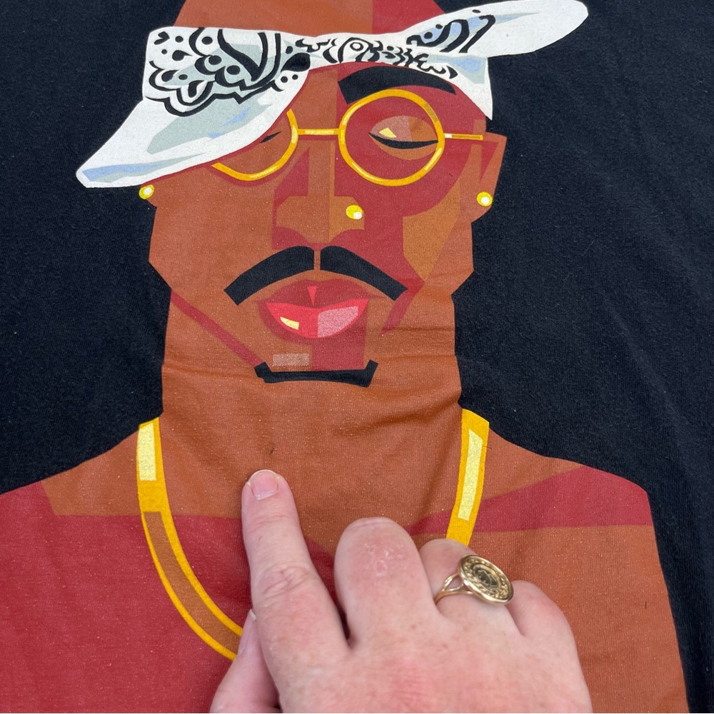 Tupac Shakur Cross Colours Shirt Tee Adult Large Black Graphic Rap 90s *FLAW - Picture 6 of 9